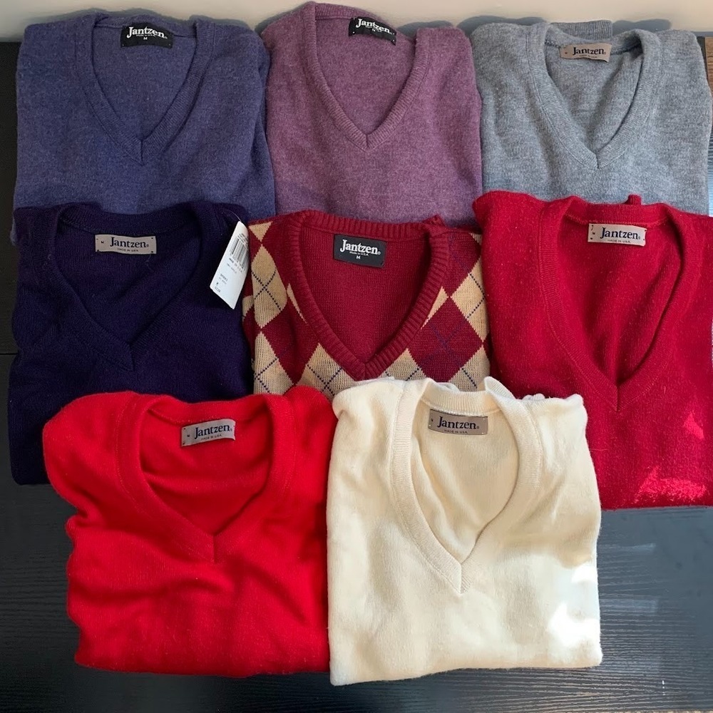 Vintage Jantzen Pullover V-Neck Sweaters Multicolor Lot of 8 Men's Medium‎